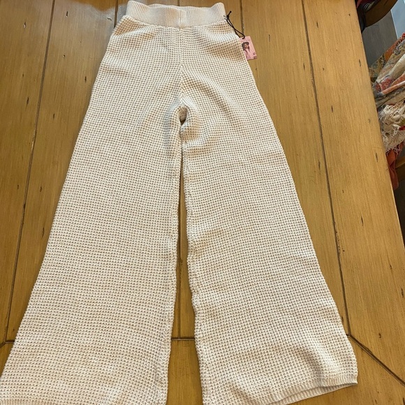 Sincerely Jules Women’s Cream Knit Wide-Leg Very Long Lounge Pants Cozy New XS-S - Picture 1 of 16